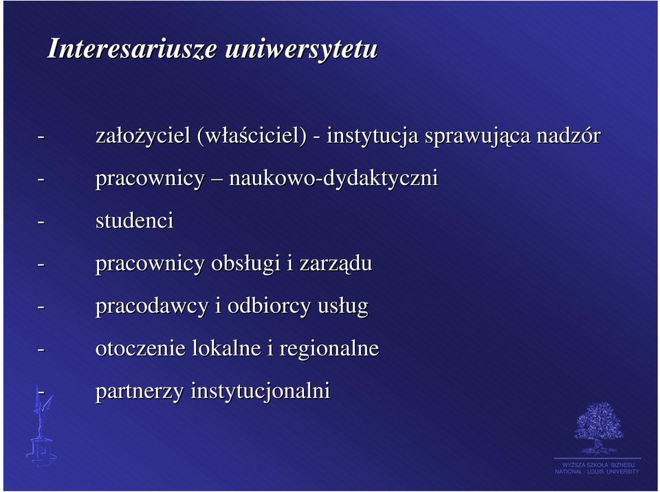 - studenci - pracownicy obsługi i zarządu - pracodawcy i