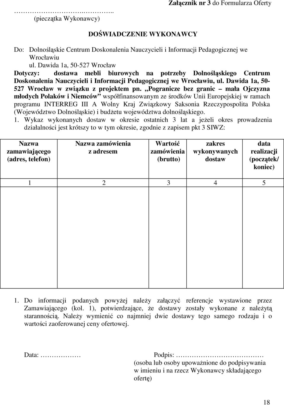 Dawida 1a, 50-527 Wrocław w związku z projektem pn.