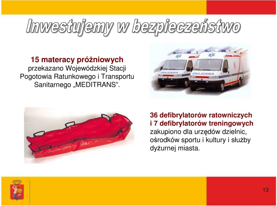 36 defibrylatorów ratowniczych i 7 defibrylatorów treningowych