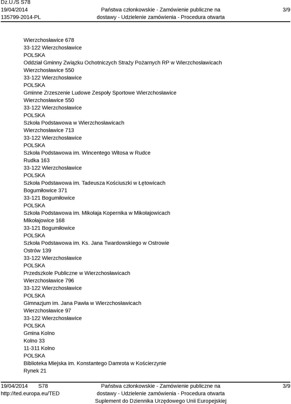 Tadeusza Kościuszki w Łętowicach Bogumiłowice 371 33-121 Bogumiłowice Szkoła Podstawowa im. Mikołaja Kopernika w Mikołajowicach Mikołajowice 168 33-121 Bogumiłowice Szkoła Podstawowa im. Ks.