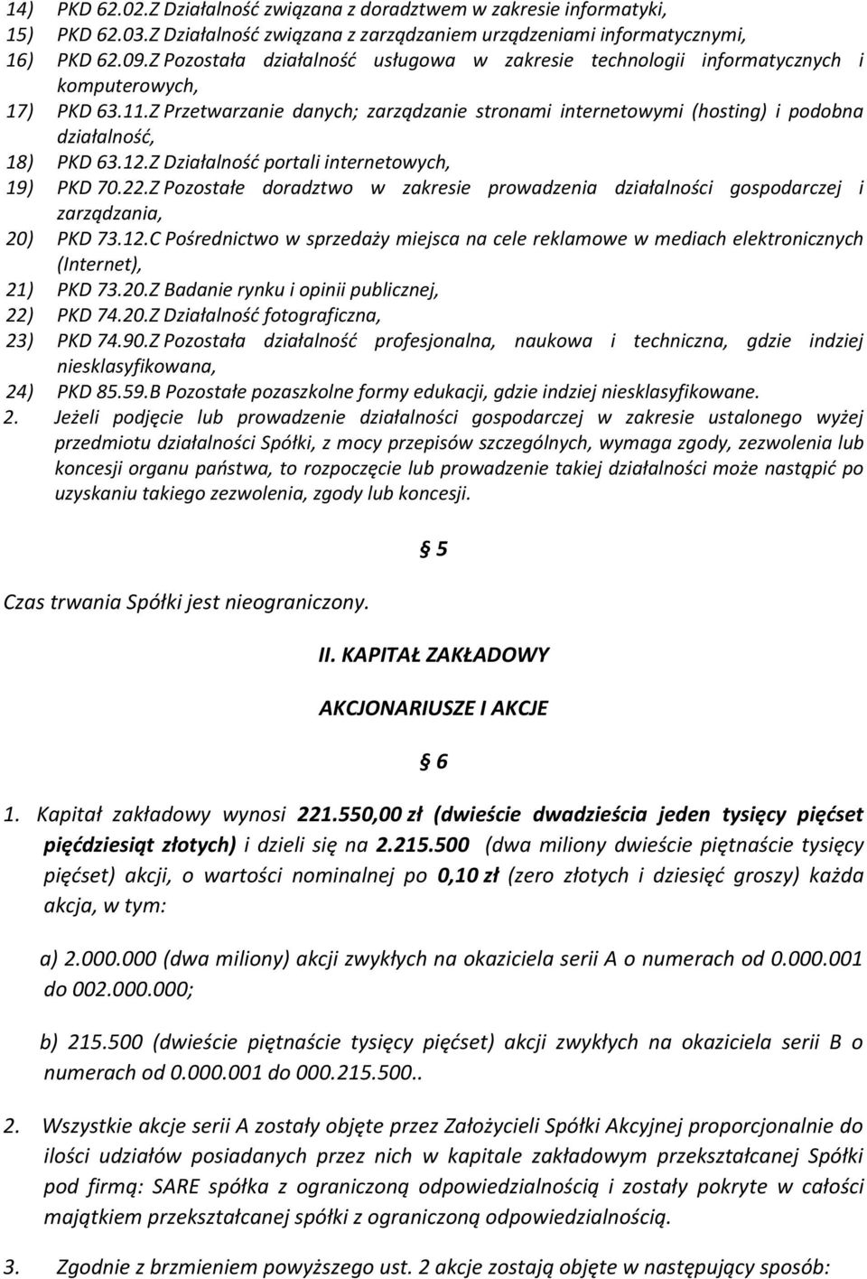 Z Przetwarzanie danych; zarządzanie stronami internetowymi (hosting) i podobna działalność, 18) PKD 63.12.Z Działalność portali internetowych, 19) PKD 70.22.