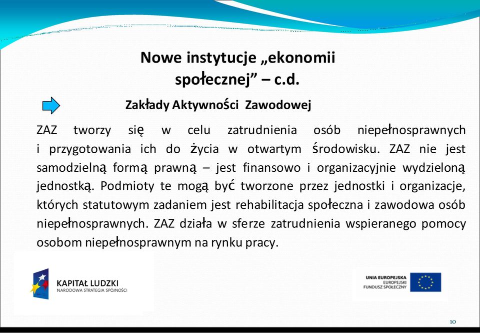 środowisku. ZAZ nie jest samodzielną formą prawną jest finansowo i organizacyjnie wydzieloną jednostką.