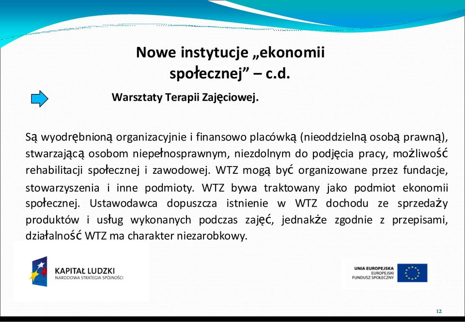 pracy, możliwość rehabilitacji społecznej i zawodowej. WTZ mogą być organizowane przez fundacje, stowarzyszenia i inne podmioty.