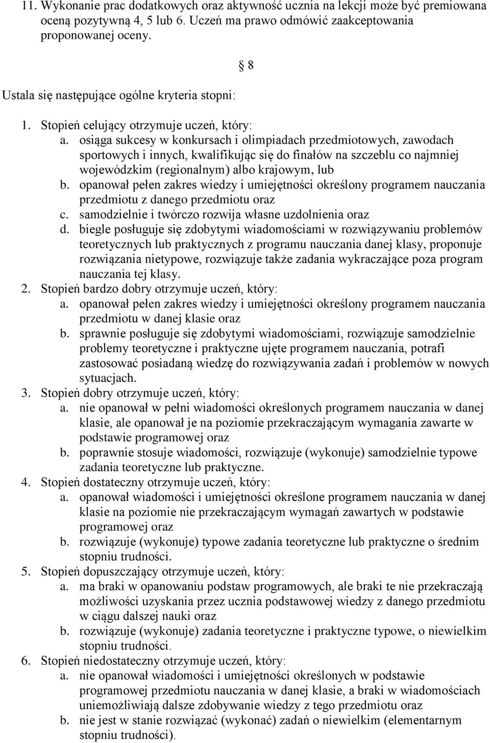 osiąga sukcesy w konkursach i olimpiadach przedmiotowych, zawodach sportowych i innych, kwalifikując się do finałów na szczeblu co najmniej wojewódzkim (regionalnym) albo krajowym, lub b.