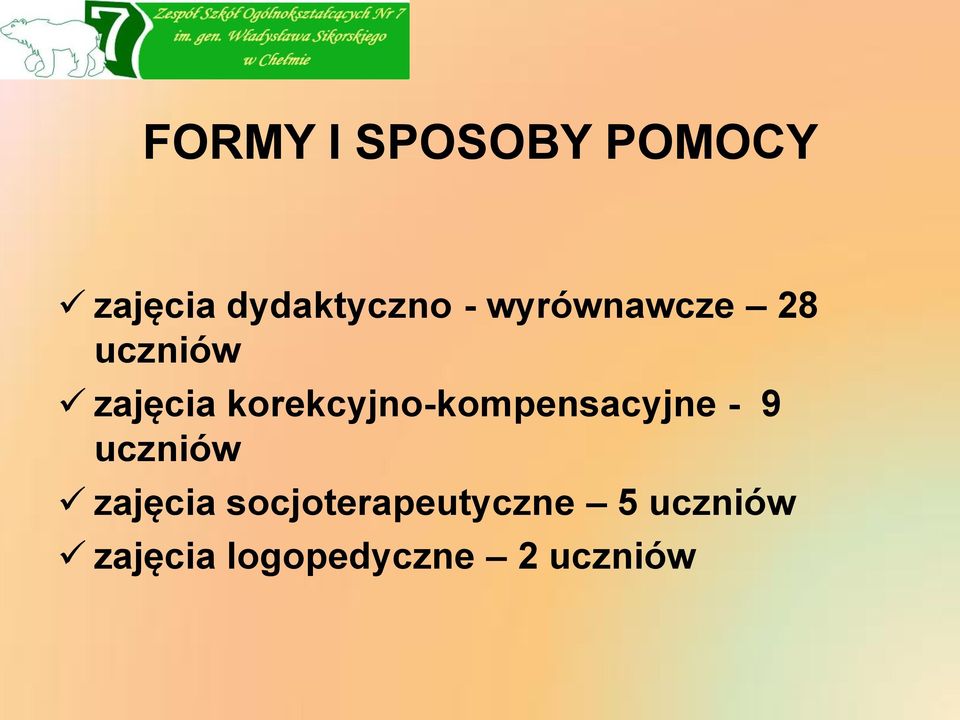 korekcyjno-kompensacyjne - 9 uczniów zajęcia