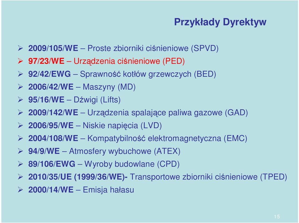 (GAD) 2006/95/WE Niskie napi cia (LVD) 2004/108/WE Kompatybilno elektromagnetyczna (EMC) 94/9/WE Atmosfery wybuchowe (ATEX)