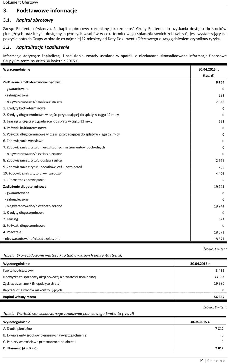 terminowego spłacania swoich zobowiązań, jest wystarczający na pokrycie potrzeb Grupy w okresie co najmniej 12 