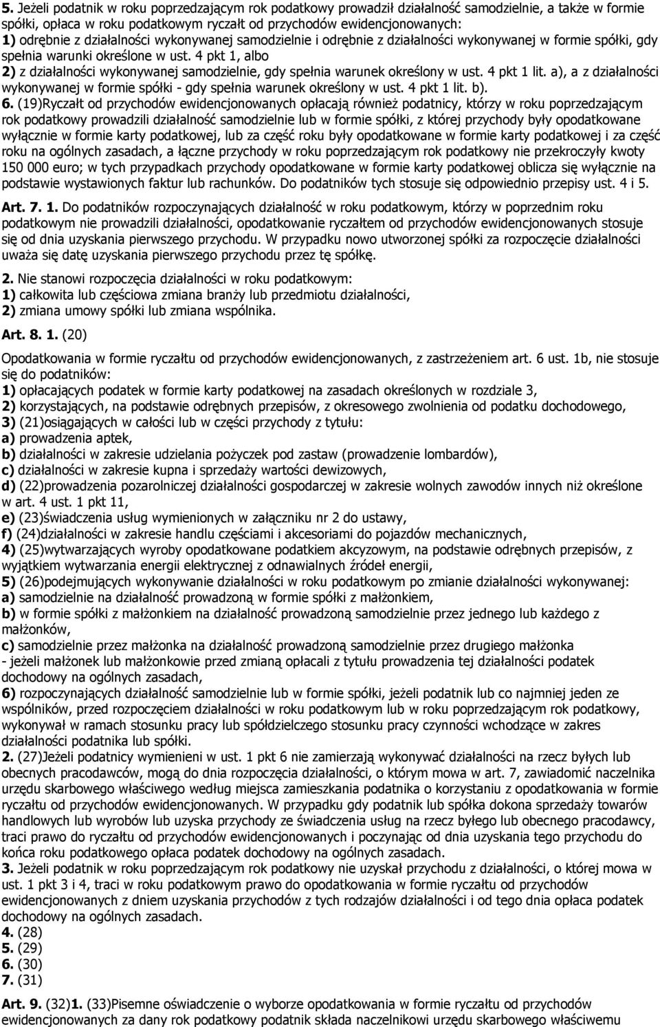 4 pkt, albo z działalności wykonywanej samodzielnie, gdy spełnia warunek określony w ust. 4 pkt lit. a, a z działalności wykonywanej w formie spółki - gdy spełnia warunek określony w ust. 4 pkt lit. b.