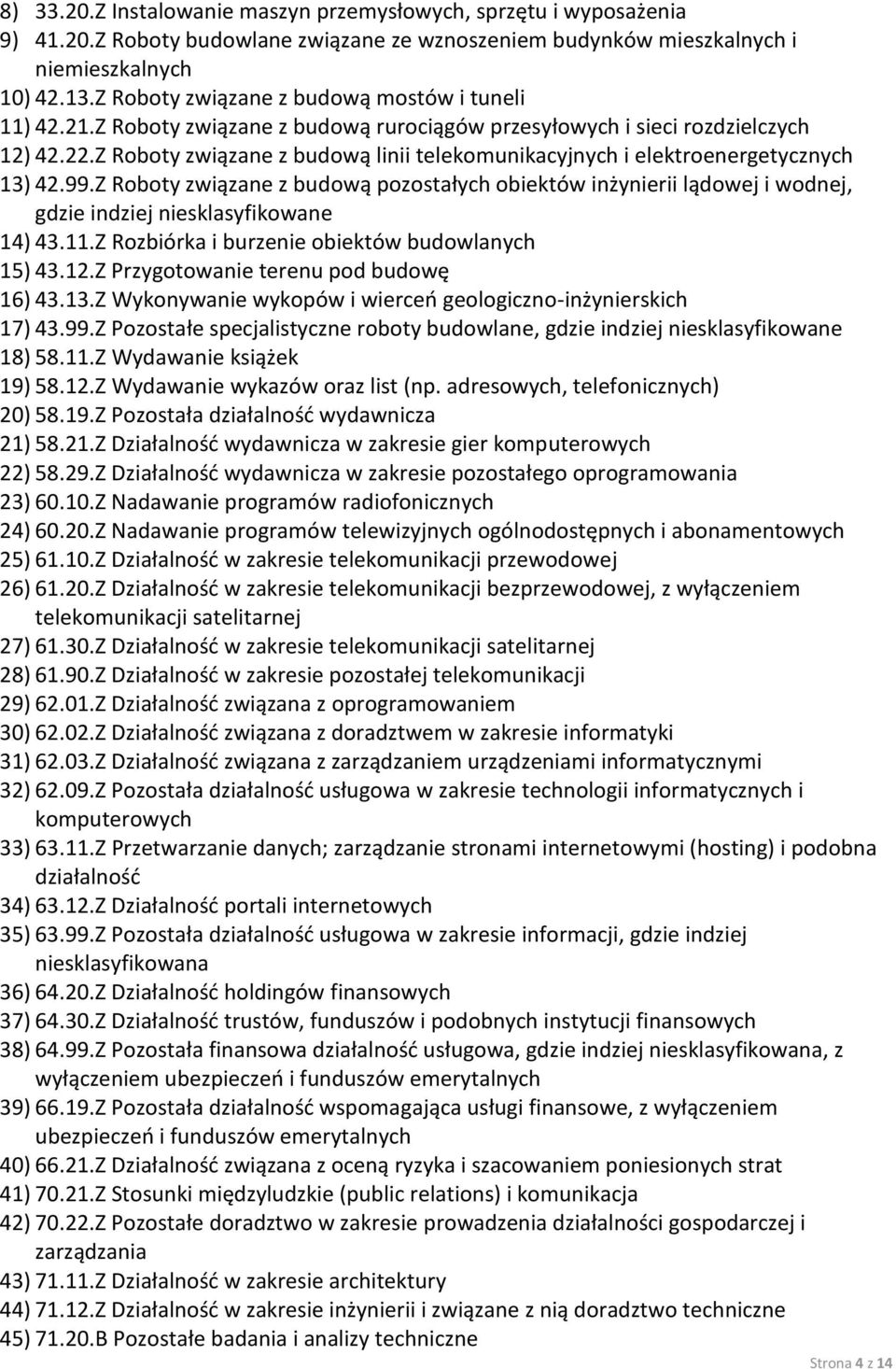 Z Roboty związane z budową linii telekomunikacyjnych i elektroenergetycznych 13) 42.99.