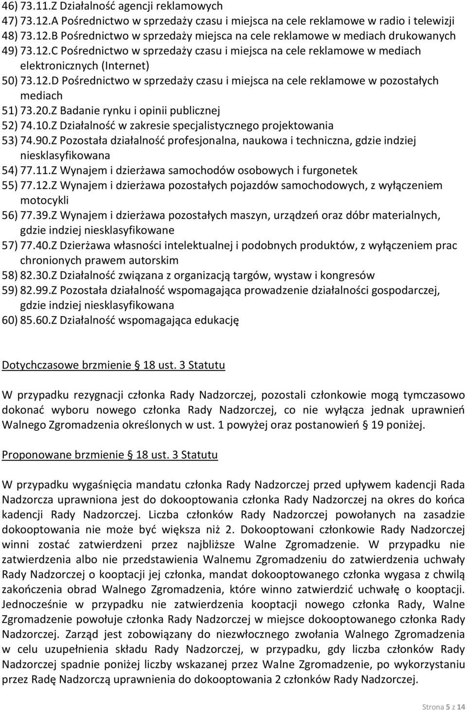 20.Z Badanie rynku i opinii publicznej 52) 74.10.Z Działalnośd w zakresie specjalistycznego projektowania 53) 74.90.