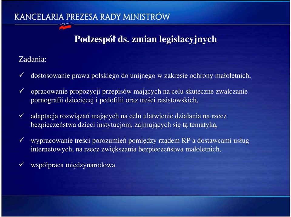 przepisów mających na celu skuteczne zwalczanie pornografii dziecięcej i pedofilii oraz treści rasistowskich, adaptacja rozwiązań