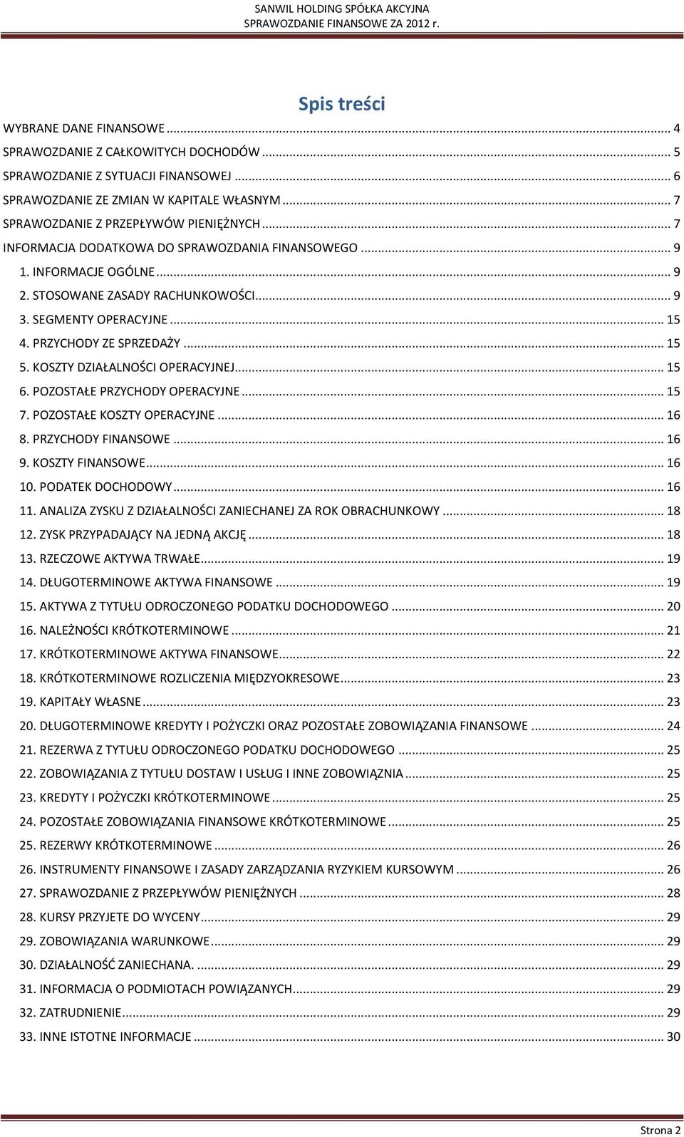 PRZYCHODY ZE SPRZEDAŻY... 15 5. KOSZTY DZIAŁALNOŚCI OPERACYJNEJ... 15 6. POZOSTAŁE PRZYCHODY OPERACYJNE... 15 7. POZOSTAŁE KOSZTY OPERACYJNE... 16 8. PRZYCHODY FINANSOWE... 16 9. KOSZTY FINANSOWE.