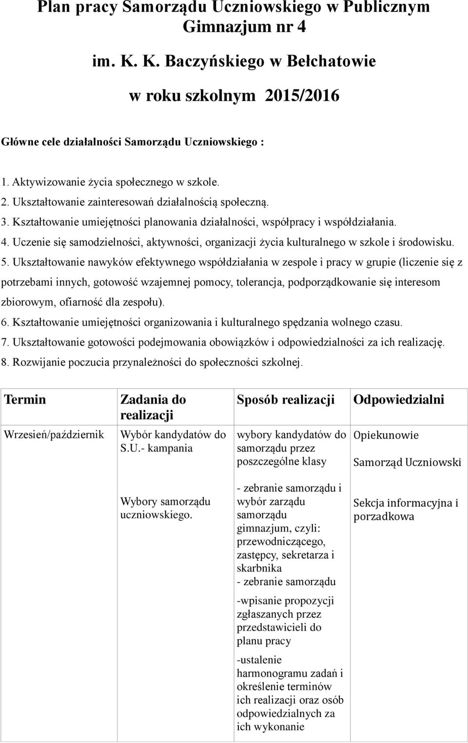 Uczenie się samodzielności, aktywności, organizacji życia kulturalnego w szkole i środowisku. 5.