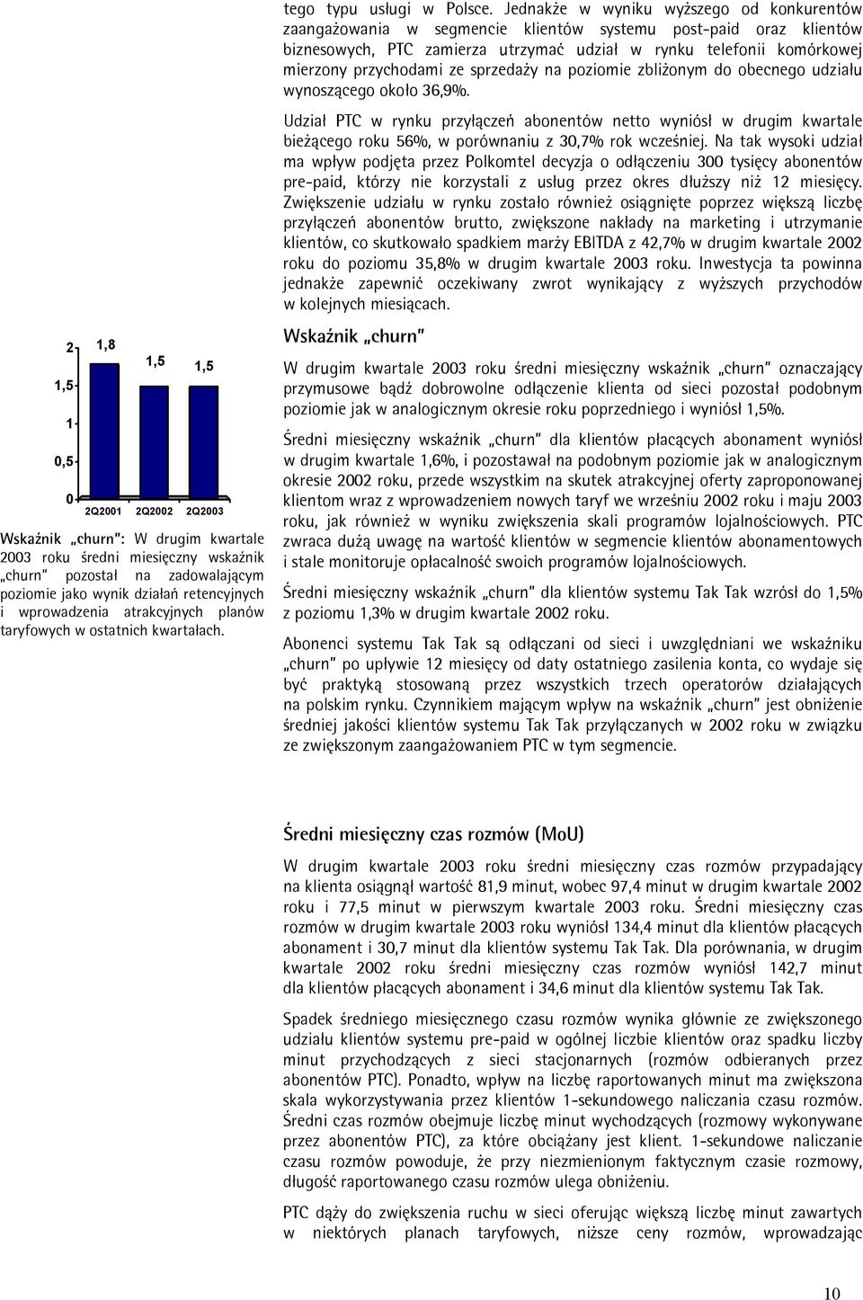 Jednakże w wyniku wyższego od konkurentów zaangażowania w segmencie klientów systemu post-paid oraz klientów biznesowych, PTC zamierza utrzymać udział w rynku telefonii komórkowej mierzony