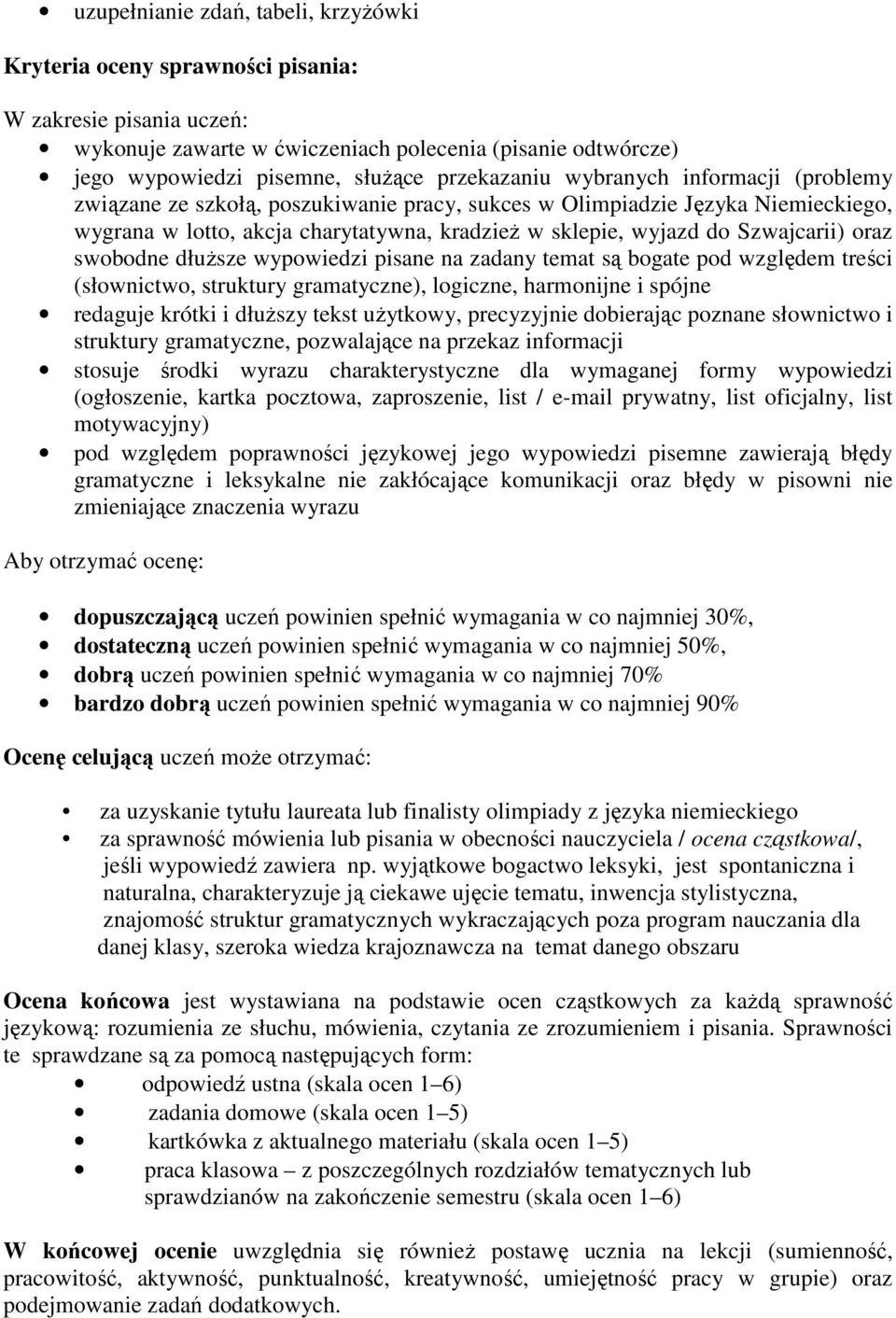 Szwajcarii) oraz swobodne dłuŝsze wypowiedzi pisane na zadany temat są bogate pod względem treści (słownictwo, struktury gramatyczne), logiczne, harmonijne i spójne redaguje krótki i dłuŝszy tekst