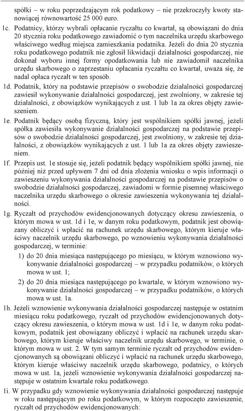 Podatnik, który na podstawie przepisów o swobodzie gospodarczej wykonywanie gospodarczej, jest zwolniony, w zakresie tej z z ust. 1 lub 1a za okres o zawieszeniem. 1e.