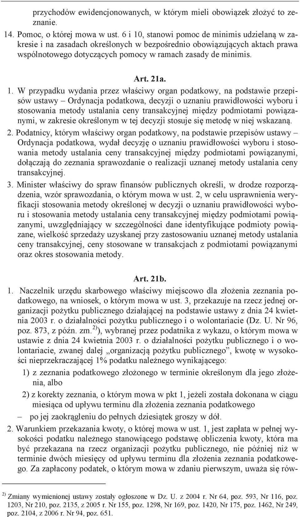 , stanowi pomoc de minimis w zakresie i na zasadach w aktach prawa wspólnotowego pomocy w ramach zasady de minimis. Art. 21a. 1.