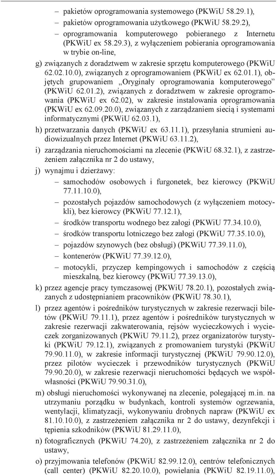 02), w zakresie instalowania oprogramowania (PKWiU ex 62.09.20.0), z i systemami informatycznymi (PKWiU 62.03.1), h) przetwarzania danych (PKWiU ex 63.11.