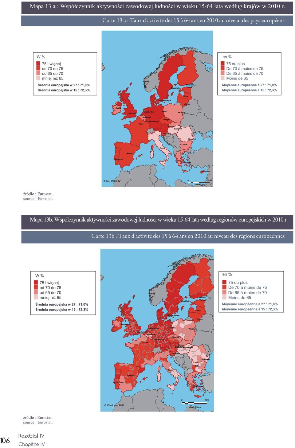 Wspó³czynnik aktywnoœci zawodowej ludnoœci w wieku 15-64 lata wed³ug regionów europejskich w