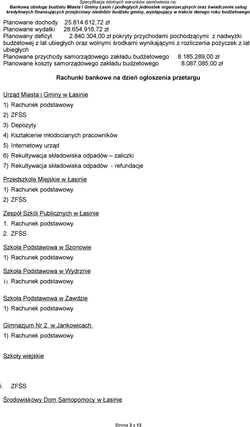 budżetowego 8.185.289,00 zł Planowane koszty samorządowego zakładu budżetowego 8.087.