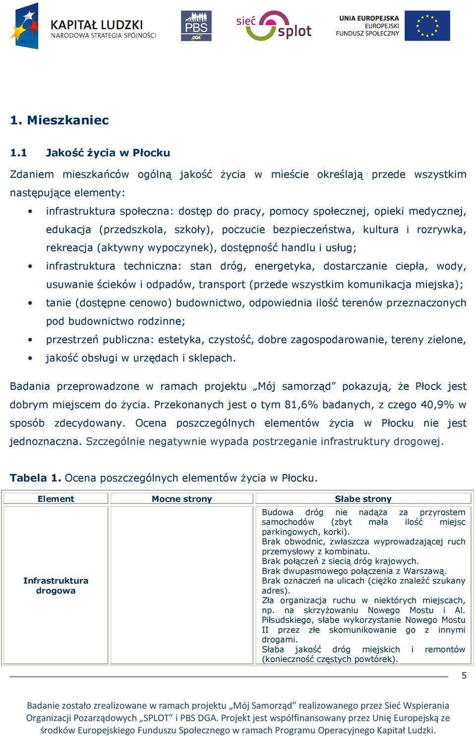 medycznej, edukacja (przedszkola, szkoły), poczucie bezpieczeństwa, kultura i rozrywka, rekreacja (aktywny wypoczynek), dostępność handlu i usług; infrastruktura techniczna: stan dróg, energetyka,