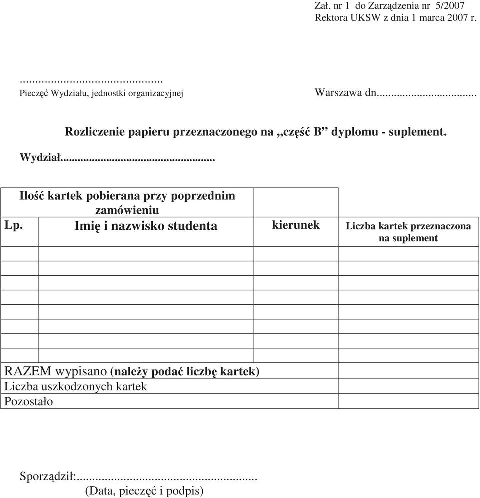 .. Ilo kartek pobierana przy poprzednim zamówieniu Lp.