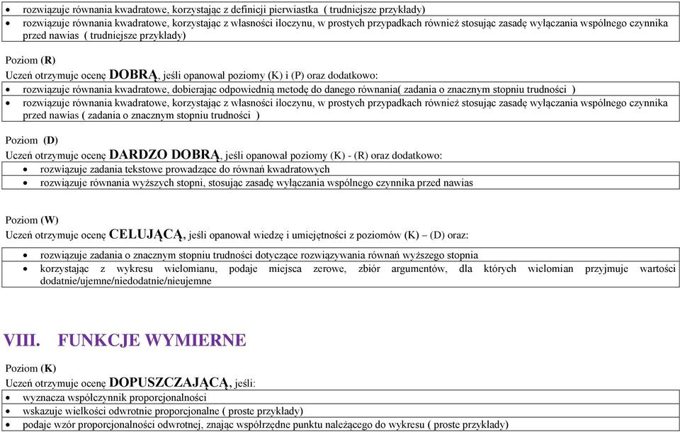 dobierając odpowiednią metodę do danego równania( zadania o znacznym stopniu trudności ) rozwiązuje równania kwadratowe, korzystając z własności iloczynu, w prostych przypadkach również stosując