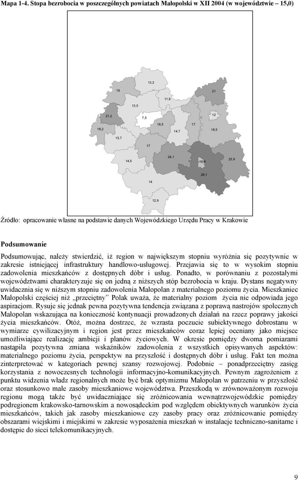 opracowanie własne na podstawie danych Wojewódzkiego Urzędu Pracy w Krakowie Podsumowanie Podsumowując, należy stwierdzić, iż region w największym stopniu wyróżnia się pozytywnie w zakresie