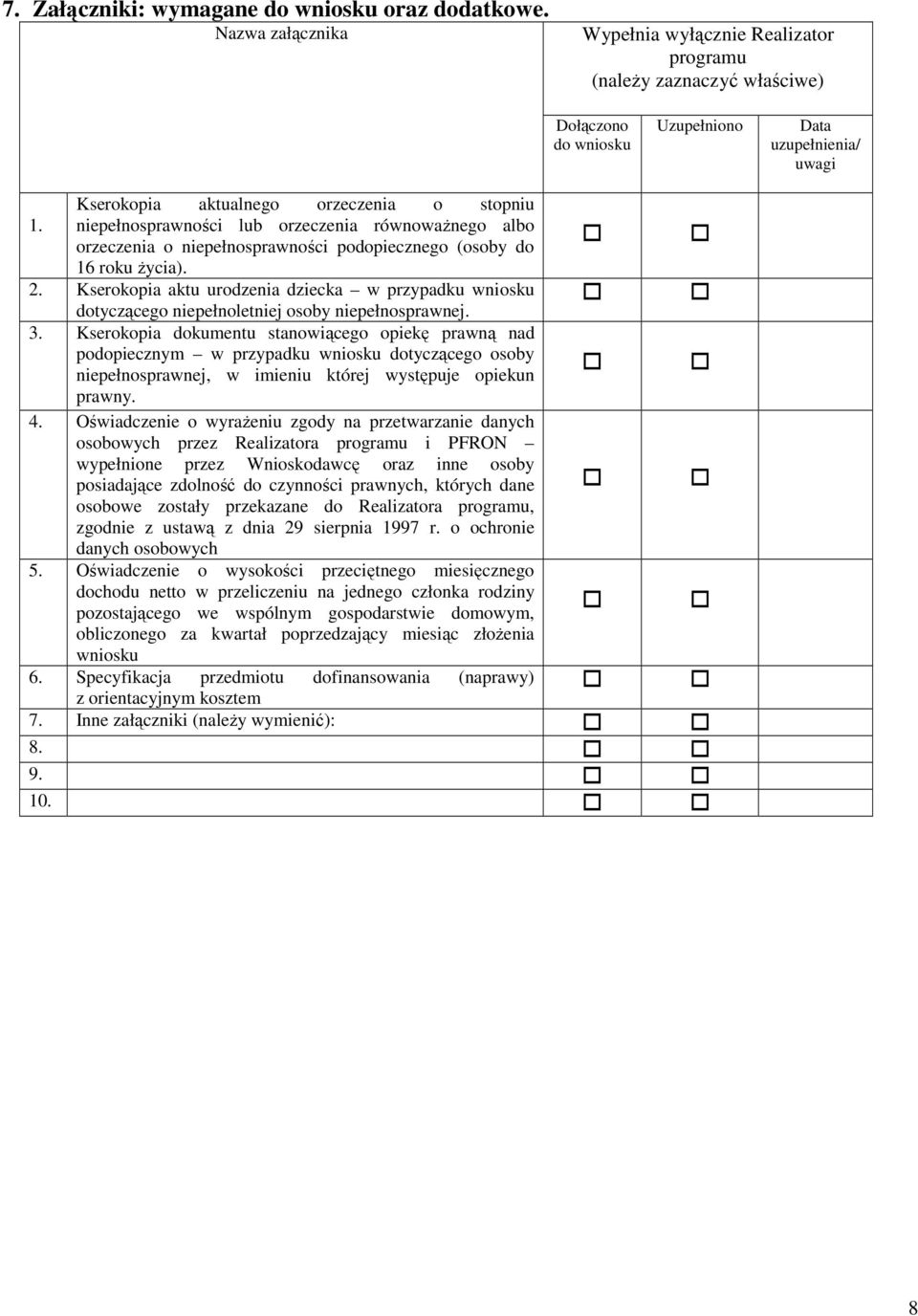 niepełnosprawności lub orzeczenia równoważnego albo orzeczenia o niepełnosprawności podopiecznego (osoby do 16 roku życia). 2.