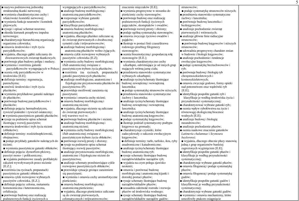 anatomiczną parzydełkowców; pierścienic cechy stawonogów; przedstawia stanowisko systematyczne właściwości komórki nerwowej; rozpoznaje wybrane gatunki porównuje budowę oraz realizację żachwy i