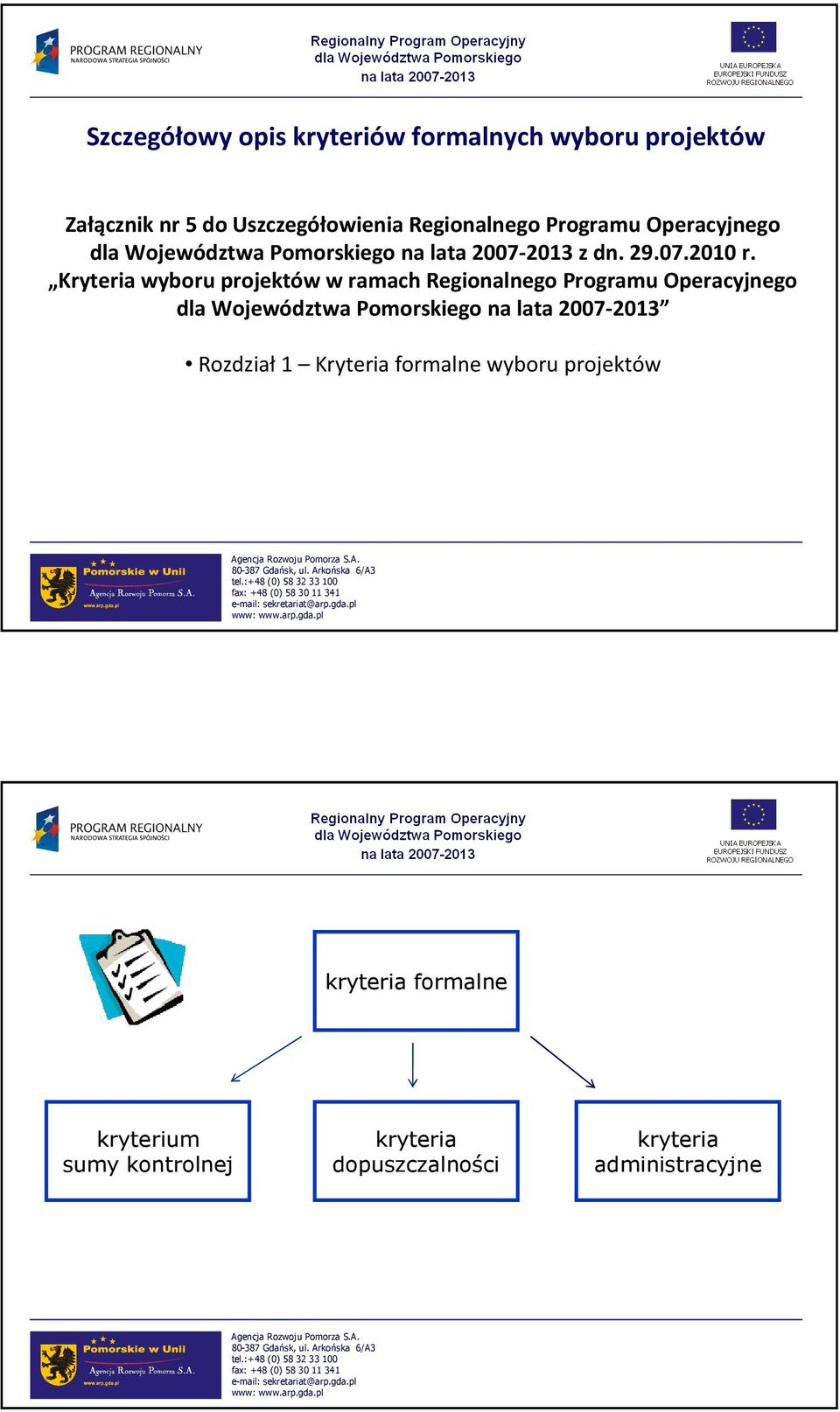 Kryteria wyboru projektów w ramach Regionalnego Programu Operacyjnego dla Województwa Pomorskiego na lata