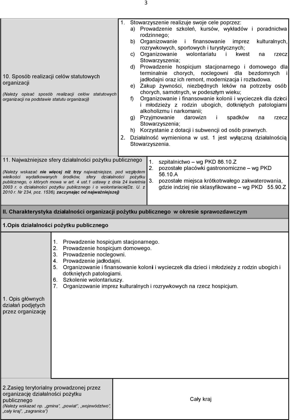 Organizoanie olontariatu i kest na rzecz Stoarzyszenia; d) Proadzenie hospicjum stacjonarnego i domoego dla terminalnie chorych, noclegoni dla bezdomnych i jadłodajni oraz ich remont, modernizacja i