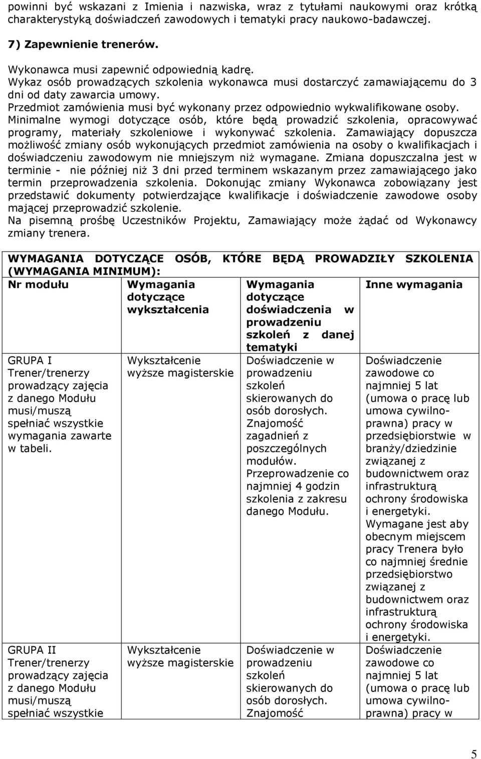 Przedmiot zamówienia musi być wykonany przez odpowiednio wykwalifikowane osoby.