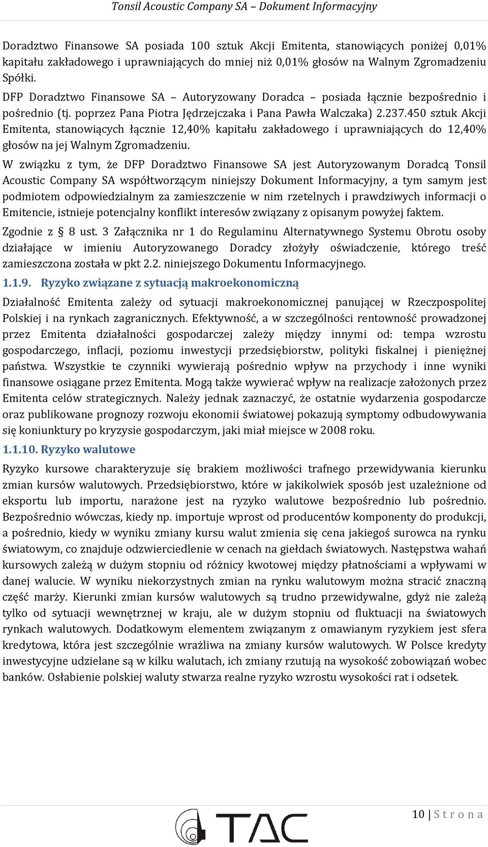 450 sztuk Akcji Emitenta, stanowiących łącznie 12,40% kapitału zakładowego i uprawniających do 12,40% głosów na jej Walnym Zgromadzeniu.