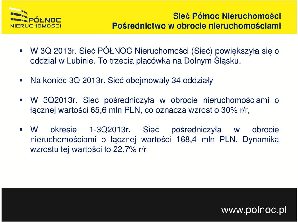 Na koniec 3Q 2013r. Sieć obejmowały 34 oddziały W 3Q2013r.