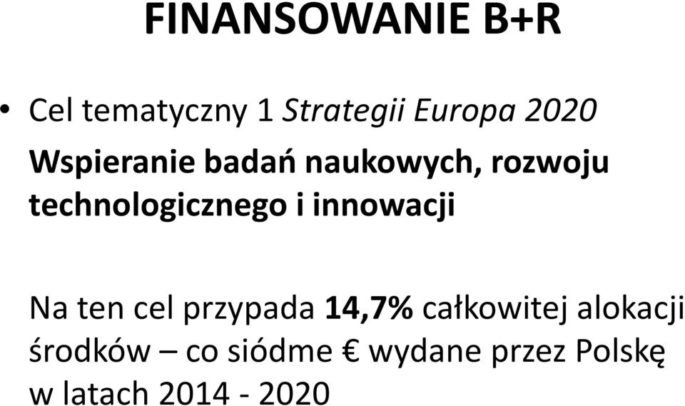 innowacji Na ten cel przypada 14,7% całkowitej alokacji