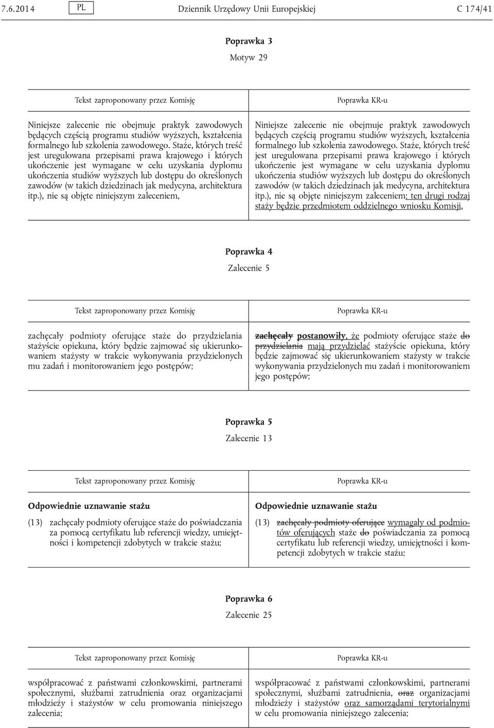 Staże, których treść jest uregulowana przepisami prawa krajowego i których ukończenie jest wymagane w celu uzyskania dyplomu ukończenia studiów wyższych lub dostępu do określonych zawodów (w takich