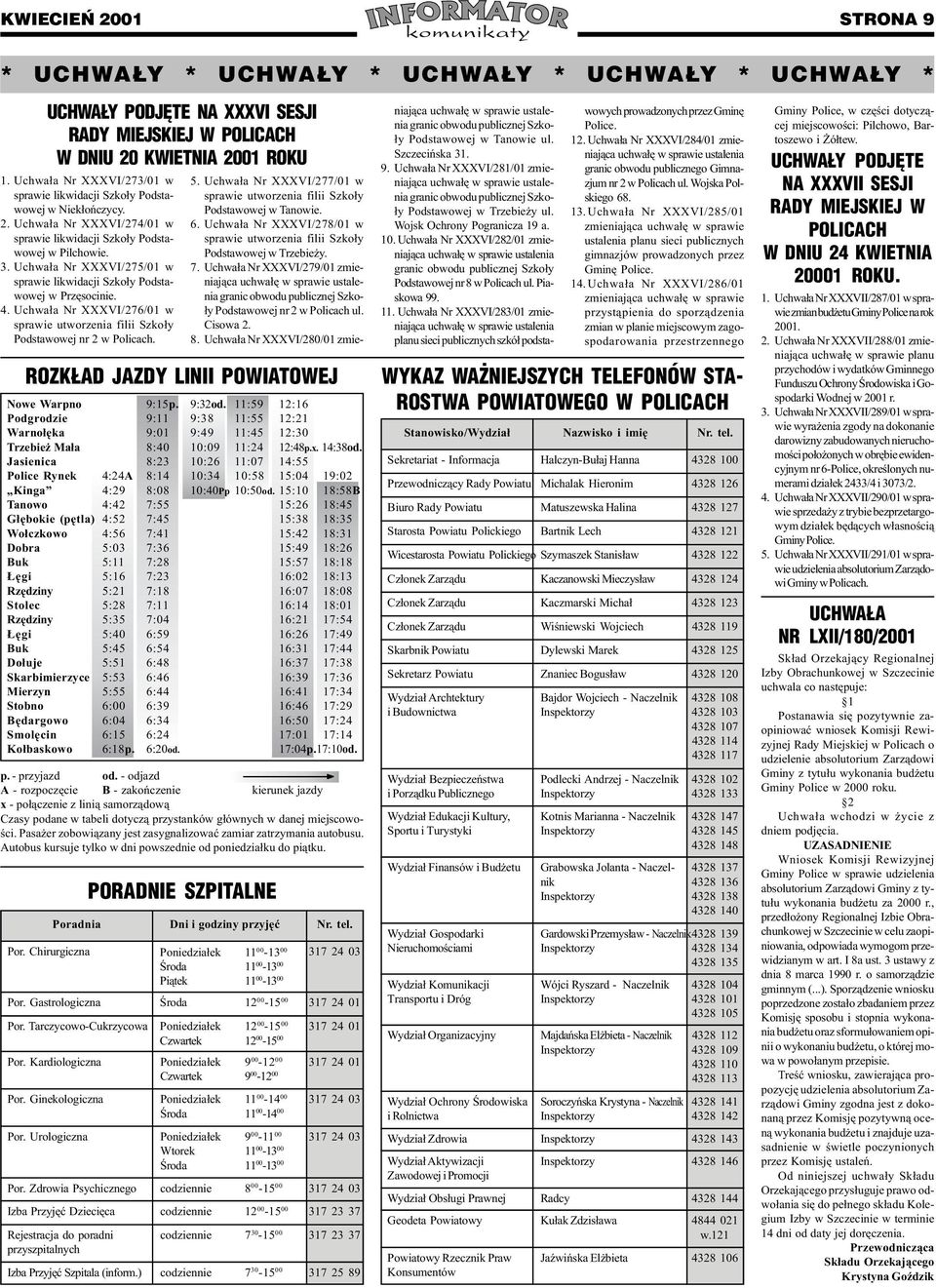 Uchwa³a Nr XXXVI/275/01 w sprawie likwidacji Szko³y Podsta- 5. Uchwa³a Nr XXXVI/277/01 w sprawie utworzenia filii Szko³y Podstawowej w Tanowie. 6.