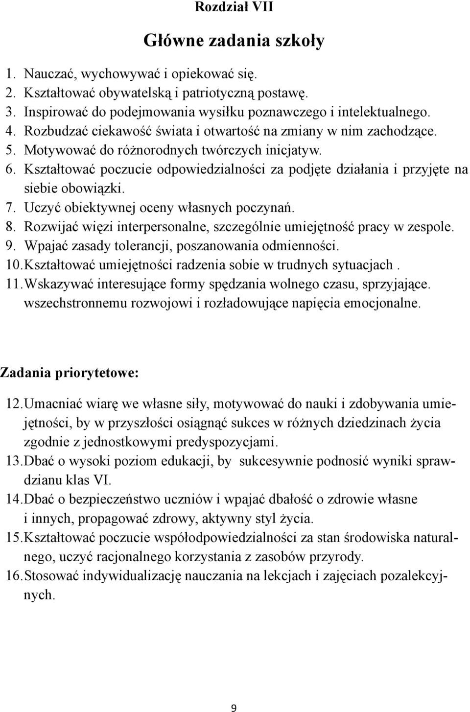 Kształtować poczucie odpowiedzialności za podjęte działania i przyjęte na siebie obowiązki. 7. Uczyć obiektywnej oceny własnych poczynań. 8.