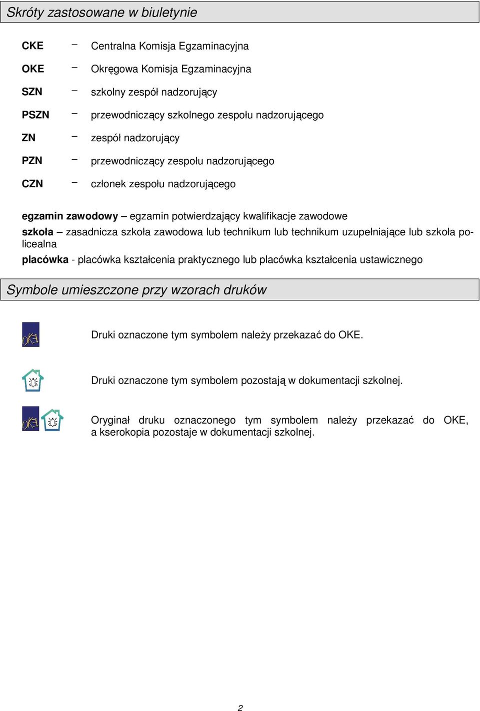 lub technikum uzupełniające lub szkoła policealna placówka - placówka kształcenia praktycznego lub placówka kształcenia ustawicznego Symbole umieszczone przy wzorach druków Druki oznaczone tym