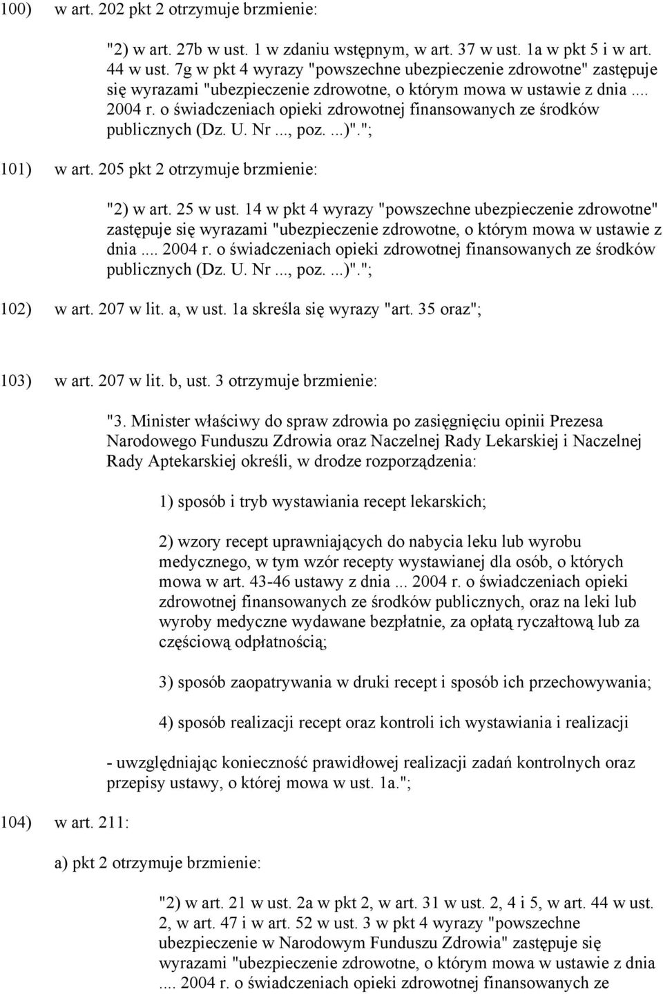 o świadczeniach opieki zdrowotnej finansowanych ze środków publicznych (Dz. U. Nr..., poz....)"."; 101) w art. 205 pkt 2 otrzymuje brzmienie: "2) w art. 25 w ust.