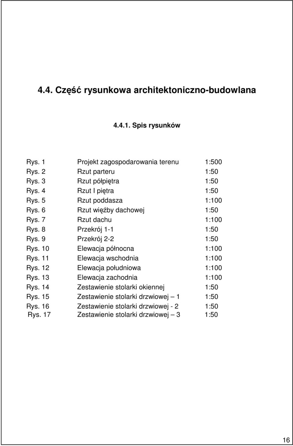 9 Przekrój 2-2 1:50 Rys. 10 Elewacja północna 1:100 Rys. 11 Elewacja wschodnia 1:100 Rys. 12 Elewacja południowa 1:100 Rys. 13 Elewacja zachodnia 1:100 Rys.