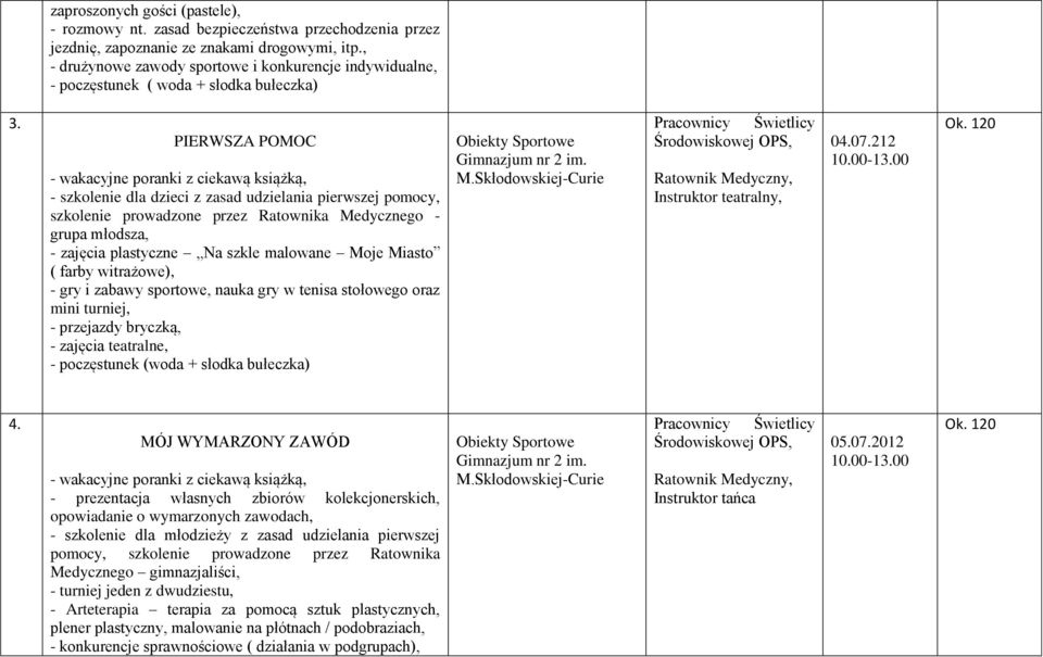 PIERWSZA POMOC - szkolenie dla dzieci z zasad udzielania pierwszej pomocy, szkolenie prowadzone przez Ratownika Medycznego - grupa młodsza, - zajęcia plastyczne Na szkle malowane Moje Miasto ( farby