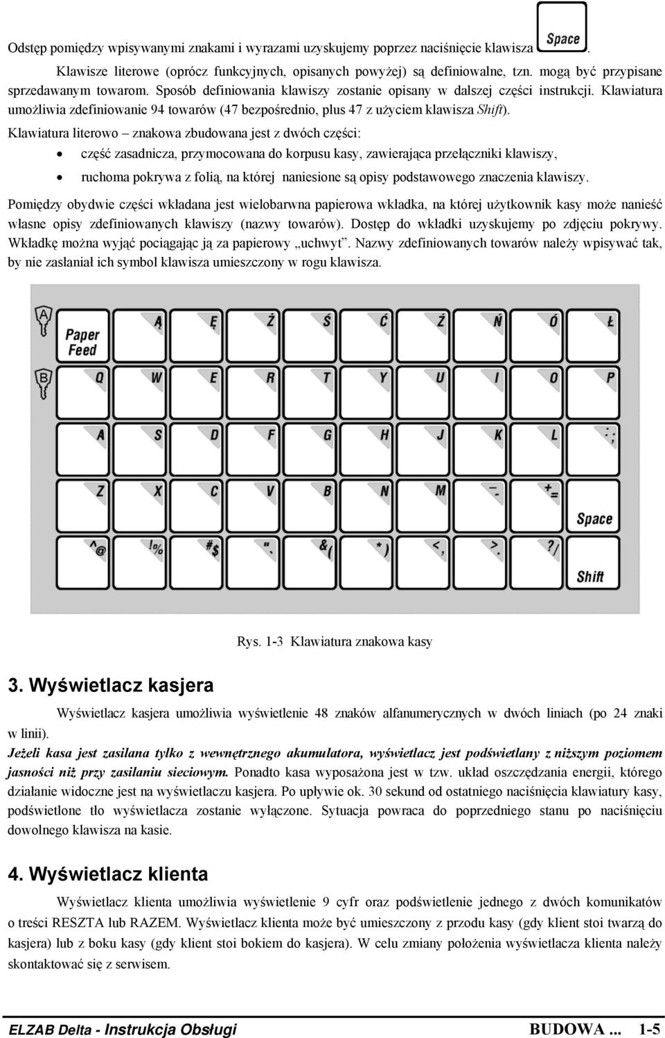 Klawiatura umożliwia zdefiniowanie 94 towarów (47 bezpośrednio, plus 47 z użyciem klawisza Shift).