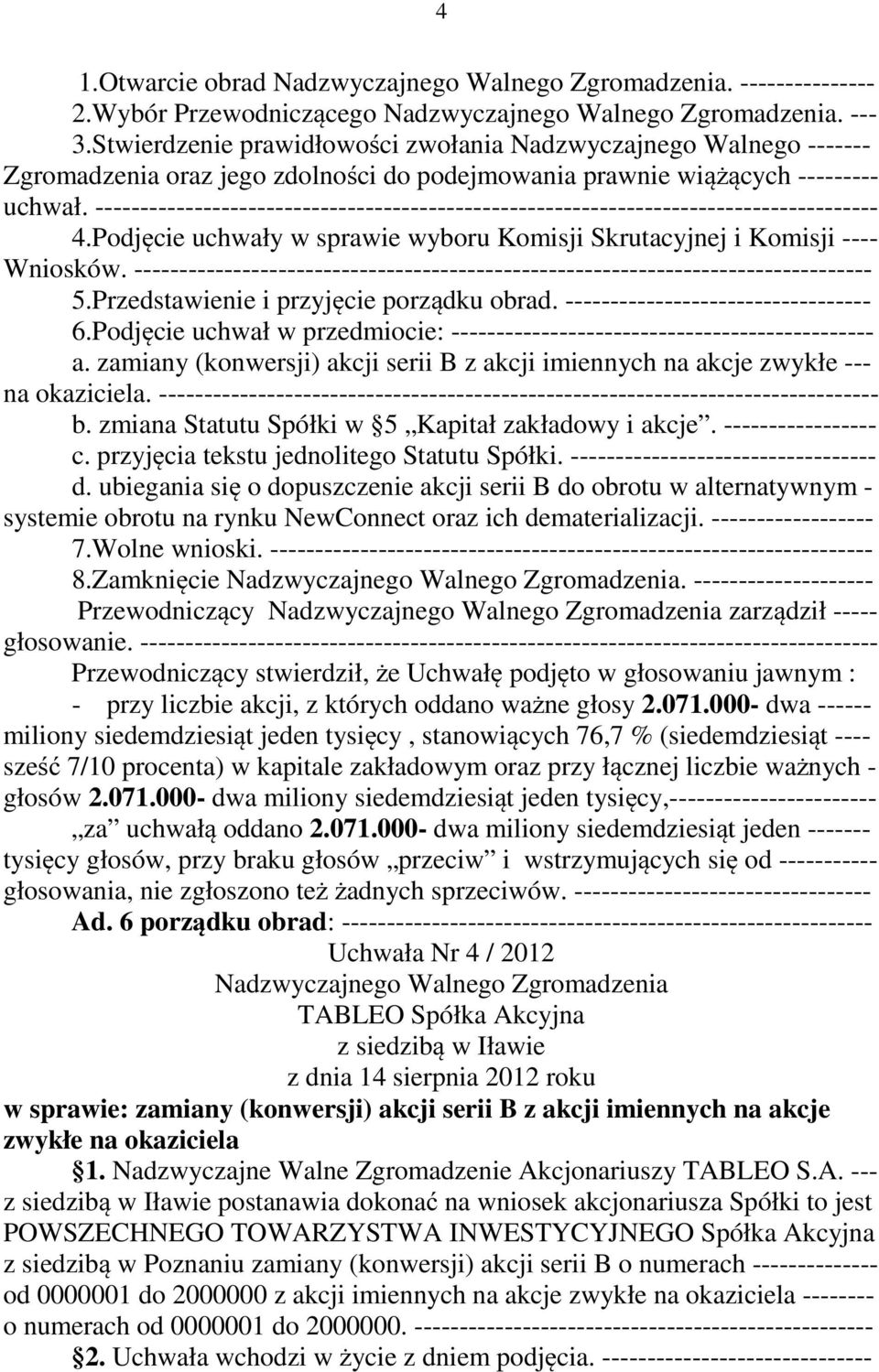 --------------------------------------------------------------------------------------- 4.Podjęcie uchwały w sprawie wyboru Komisji Skrutacyjnej i Komisji ---- Wniosków.