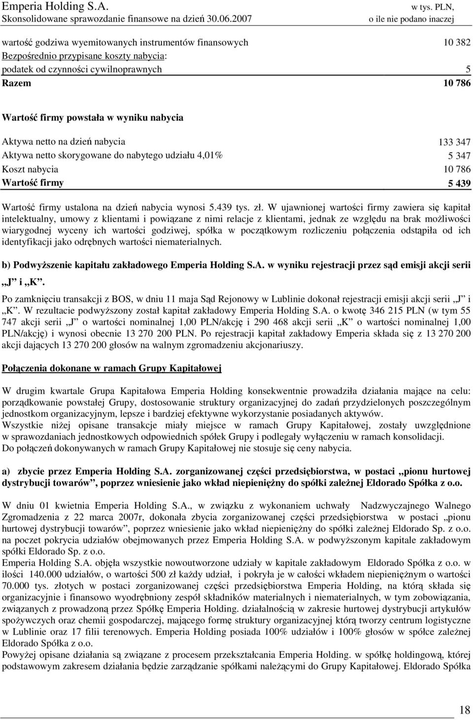 W ujawnionej wartości firmy zawiera się kapitał intelektualny, umowy z klientami i powiązane z nimi relacje z klientami, jednak ze względu na brak możliwości wiarygodnej wyceny ich wartości godziwej,