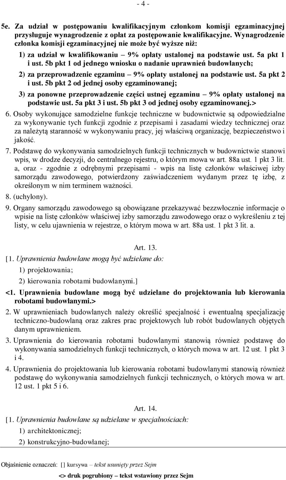 5b pkt 1 od jednego wniosku o nadanie uprawnień budowlanych; 2) za przeprowadzenie egzaminu 9% opłaty ustalonej na podstawie ust. 5a pkt 2 i ust.