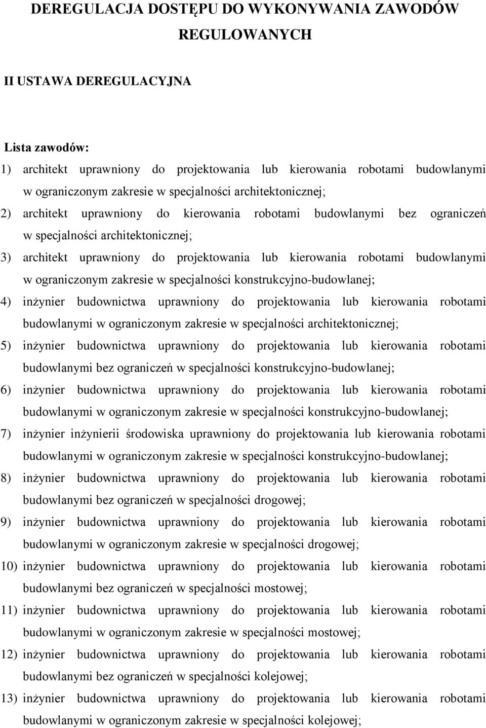 robotami budowlanymi w ograniczonym zakresie w specjalności konstrukcyjno-budowlanej; 4) inżynier budownictwa uprawniony do projektowania lub kierowania robotami budowlanymi w ograniczonym zakresie w