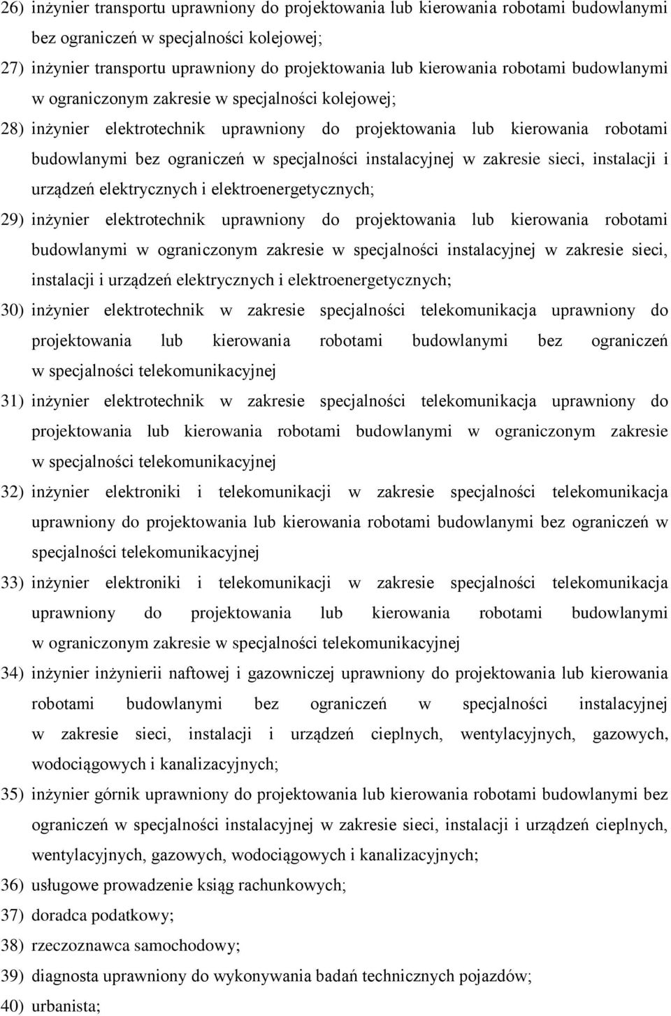 instalacyjnej w zakresie sieci, instalacji i urządzeń elektrycznych i elektroenergetycznych; 29) inżynier elektrotechnik uprawniony do projektowania lub kierowania robotami budowlanymi w ograniczonym