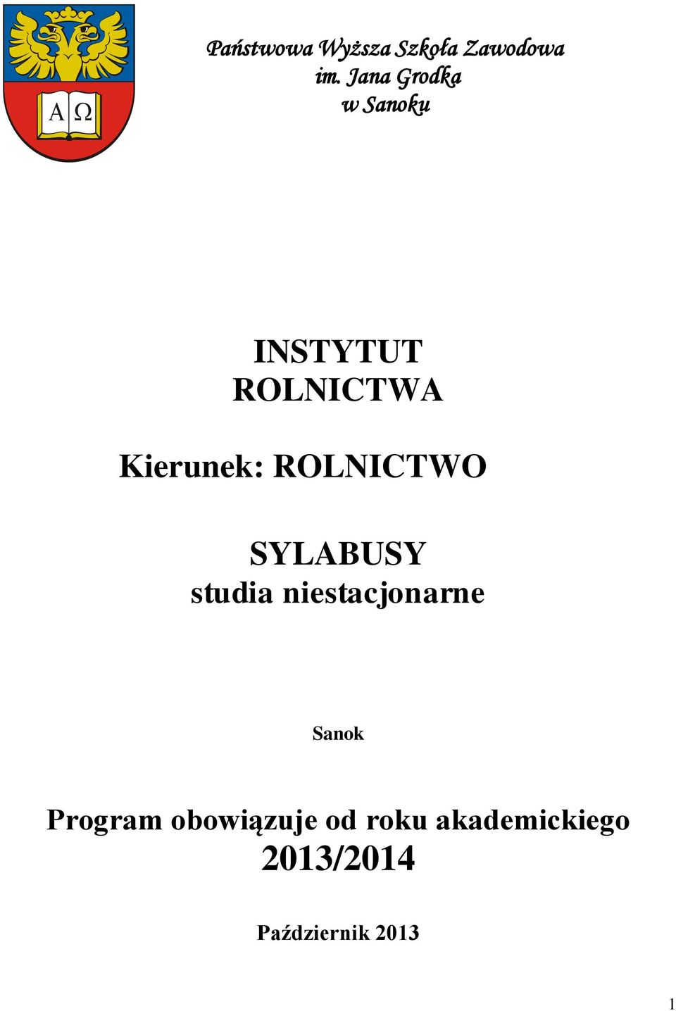 ROLNICTWO SYLABUSY studia niestacjonarne Sanok